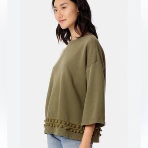 Current/Elliott Olive Sweater with Pom-Pom Detail size 3, which equals a large